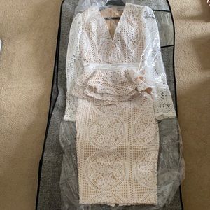 White and cream midi peplum dress